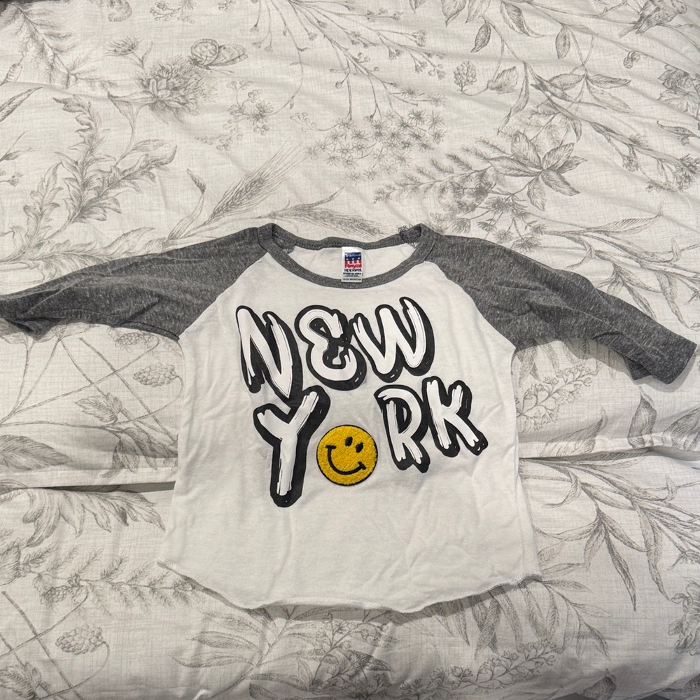 Kids New York Graphic Raglan Shirt - White & Gray